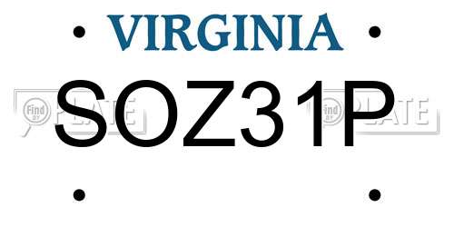 SOZ31P Virginia License Plate