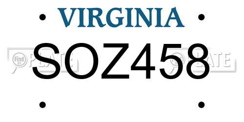 SOZ458 Virginia License Plate
