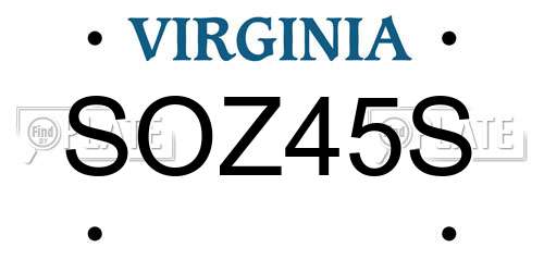 SOZ45S Virginia License Plate