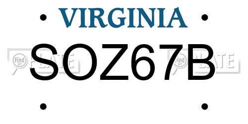 SOZ67B Virginia License Plate
