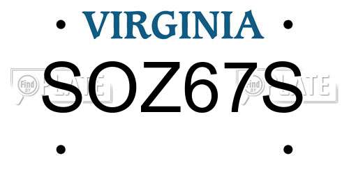 SOZ67S Virginia License Plate