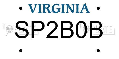 SP2B0B Virginia License Plate