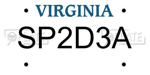 SP2D3A Virginia License Plate