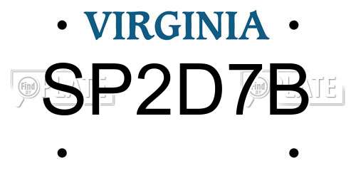 SP2D7B Virginia License Plate