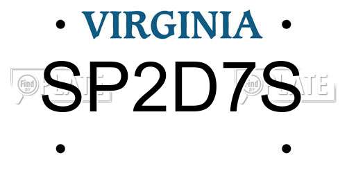 SP2D7S Virginia License Plate