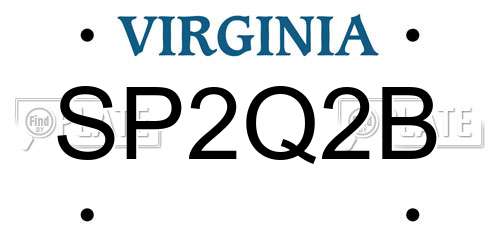 SP2Q2B Virginia License Plate