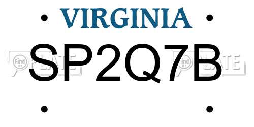 SP2Q7B Virginia License Plate