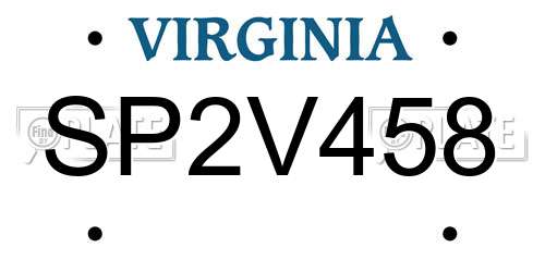 SP2V458 Virginia License Plate