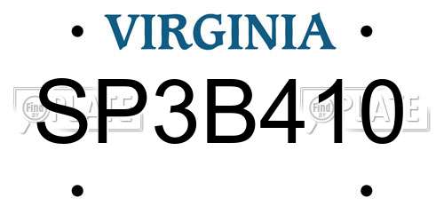 SP3B410 Virginia License Plate