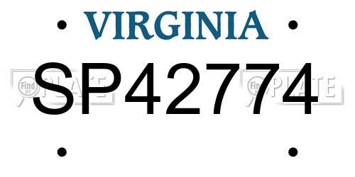 SP42774 Virginia License Plate