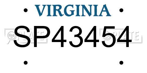 SP43454 Virginia License Plate