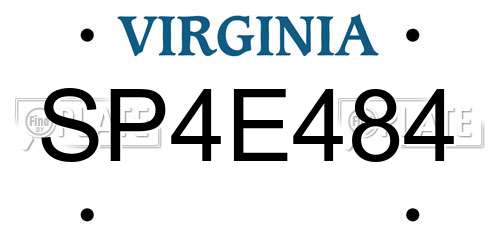 SP4E484 Virginia License Plate