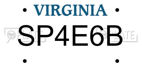 SP4E6B Virginia License Plate