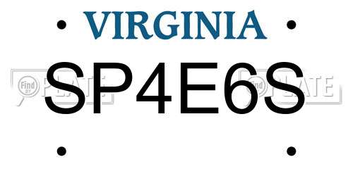 SP4E6S Virginia License Plate