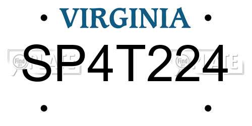 SP4T224 Virginia License Plate