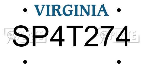 SP4T274 Virginia License Plate