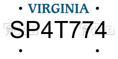 SP4T774 Virginia License Plate