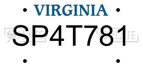 SP4T781 Virginia License Plate