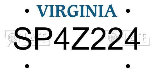 SP4Z224 Virginia License Plate