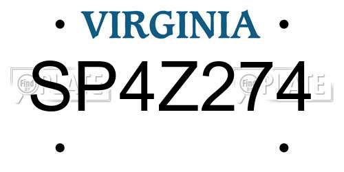 SP4Z274 Virginia License Plate
