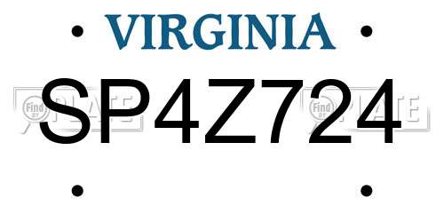 SP4Z724 Virginia License Plate