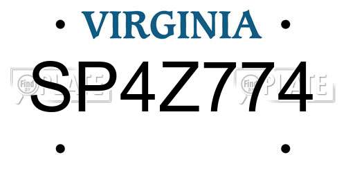 SP4Z774 Virginia License Plate