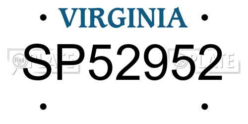 SP52952 Virginia License Plate