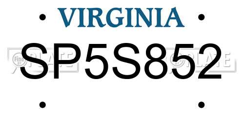 SP5S852 Virginia License Plate
