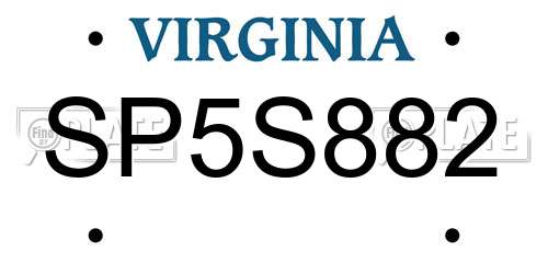 SP5S882 Virginia License Plate