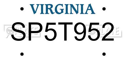SP5T952 Virginia License Plate