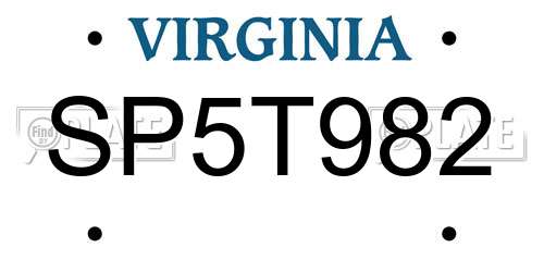 SP5T982 Virginia License Plate