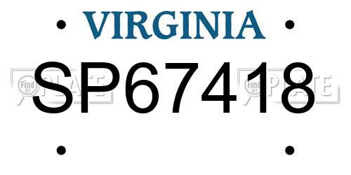 SP67418 Virginia License Plate