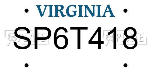 SP6T418 Virginia License Plate