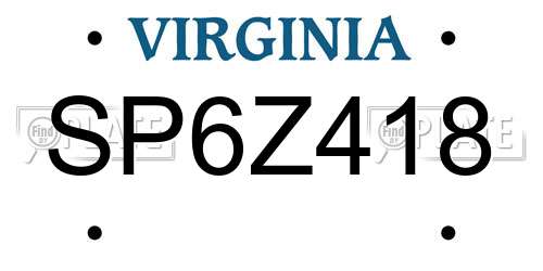SP6Z418 Virginia License Plate