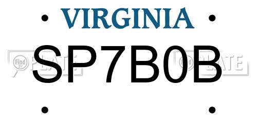 SP7B0B Virginia License Plate