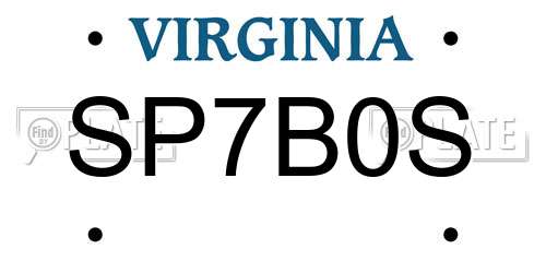 SP7B0S Virginia License Plate