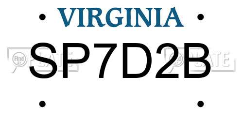 SP7D2B Virginia License Plate