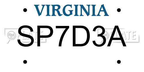 SP7D3A Virginia License Plate