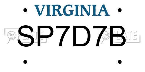 SP7D7B Virginia License Plate