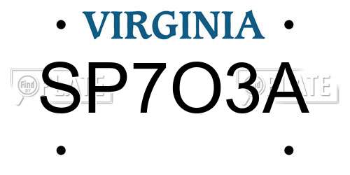SP7O3A Virginia License Plate