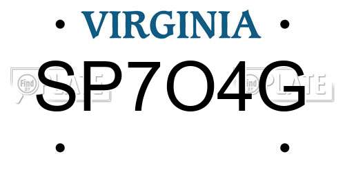 SP7O4G Virginia License Plate