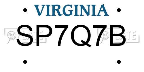 SP7Q7B Virginia License Plate