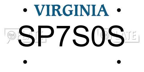 SP7S0S Virginia License Plate