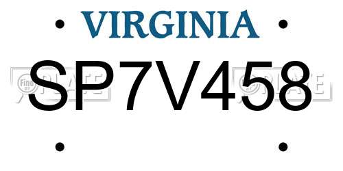 SP7V458 Virginia License Plate