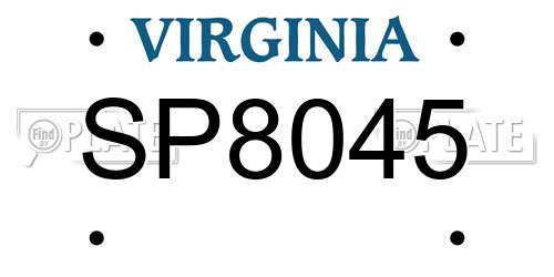 SP8045 Virginia License Plate