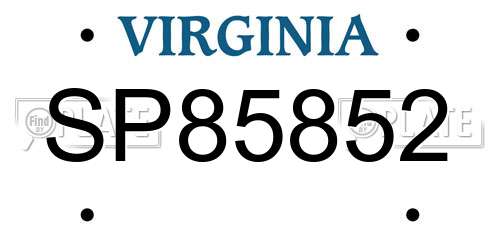 SP85852 Virginia License Plate