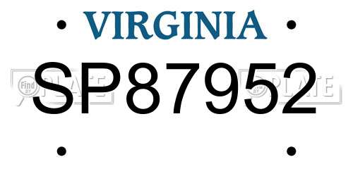 SP87952 Virginia License Plate