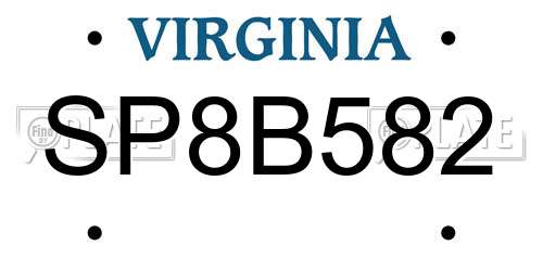 SP8B582 Virginia License Plate