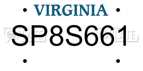 SP8S661 Virginia License Plate