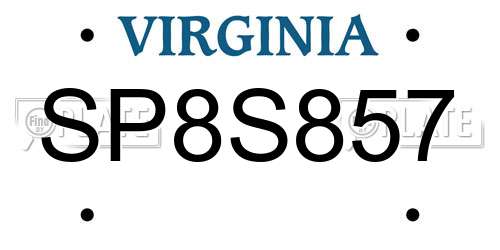 SP8S857 Virginia License Plate